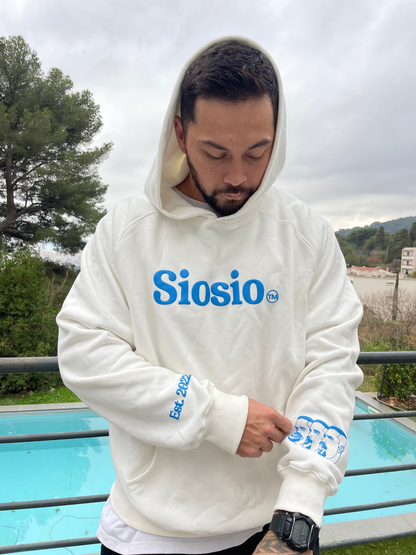 White & blue Siosio hoodie